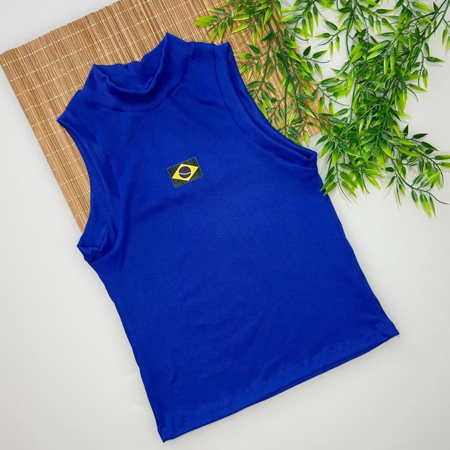 Regata Feminina Brasil Copa – Blusinha Canelada com Bandeira, Torcida Verão