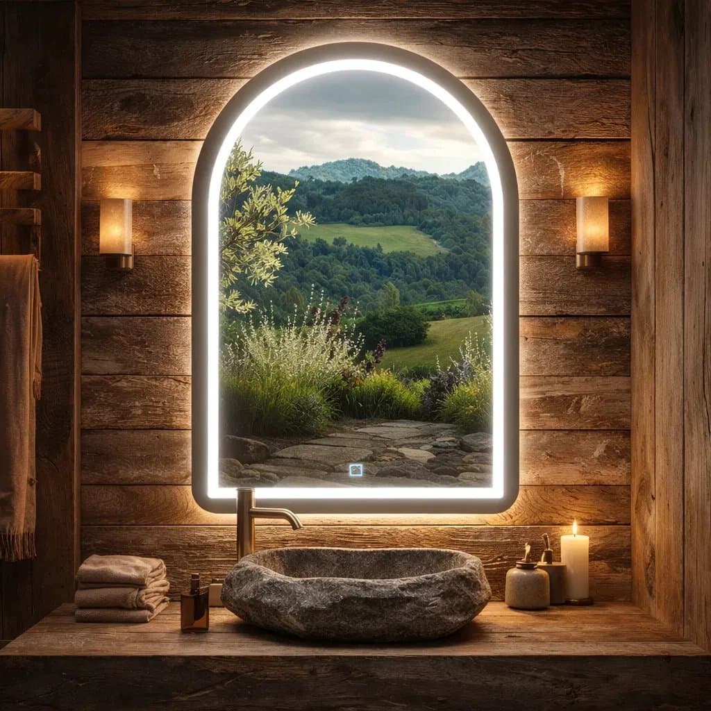 Espelho De Parede Led Arco Jateado Premium 80x50 –  Banheiro Sala Quarto Escritório