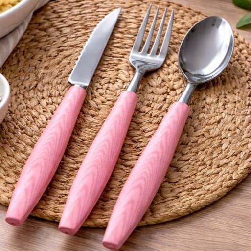 Jogo de Talheres 12 Peças Aço Inox Rosa Completo Garfos Facas Colheres Durável