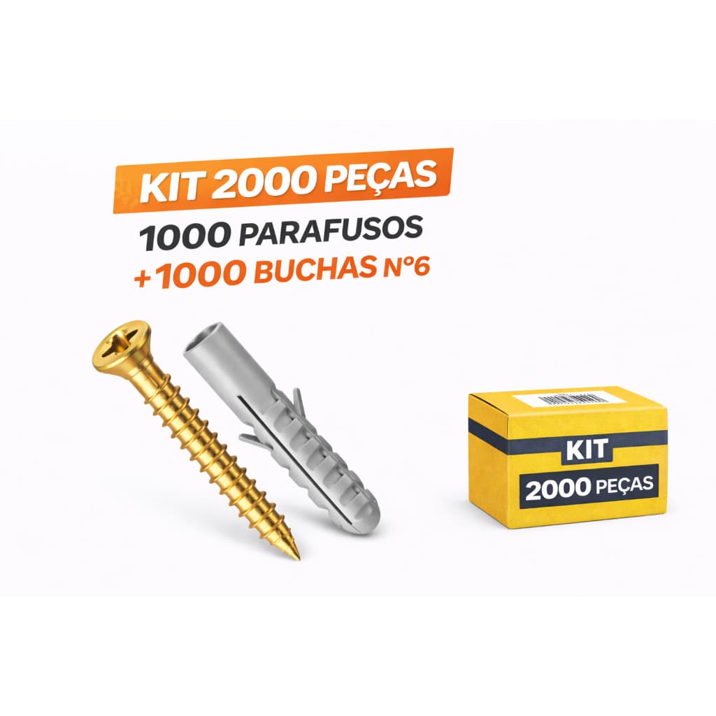 Kit 1000 Parafusos Chipboard 3,5x35 Bicromatizado + 1000 Buchas Nº6 Fixação Parede Madeira