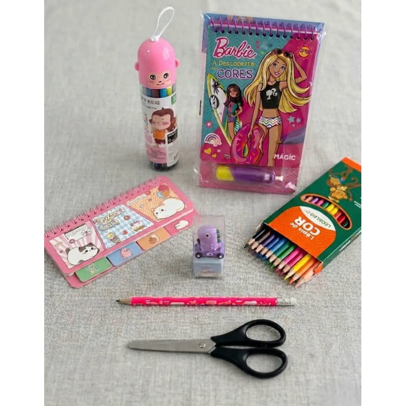 Kit Infantil Papelaria Criativa- Barbie & Acessórios 7 Itens