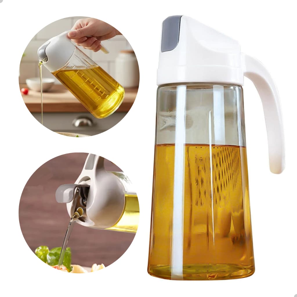 Jarra Azeite Vidro 630ml com Bico Dosador Tampa Automática Sem Vazamento Uso Cozinha