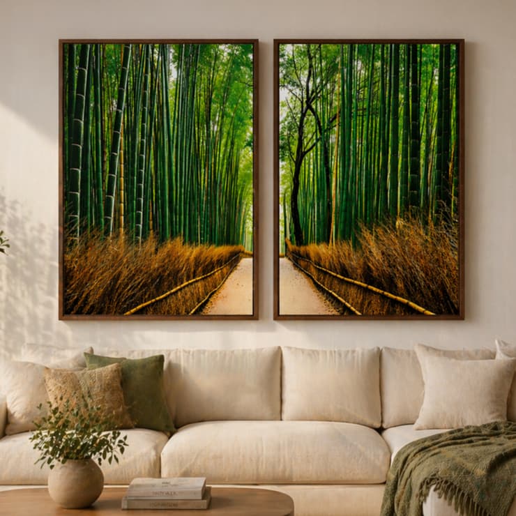 Quadro Decorativo Bambu Oriental 2 Peças Floresta Zen Sala Quarto MDF Alta Definição