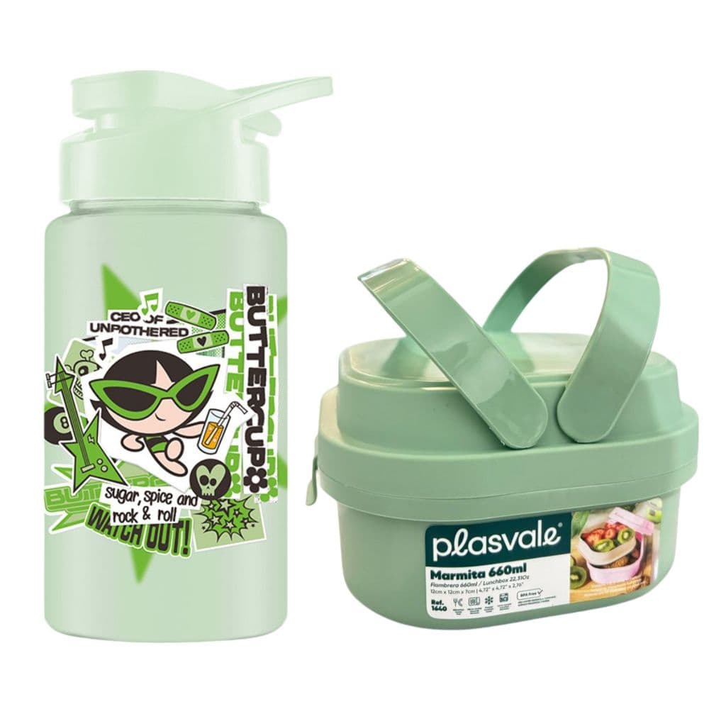 Kit Volta às Aulas Docinho Garrafa Squeeze 500ml e Marmita Verde