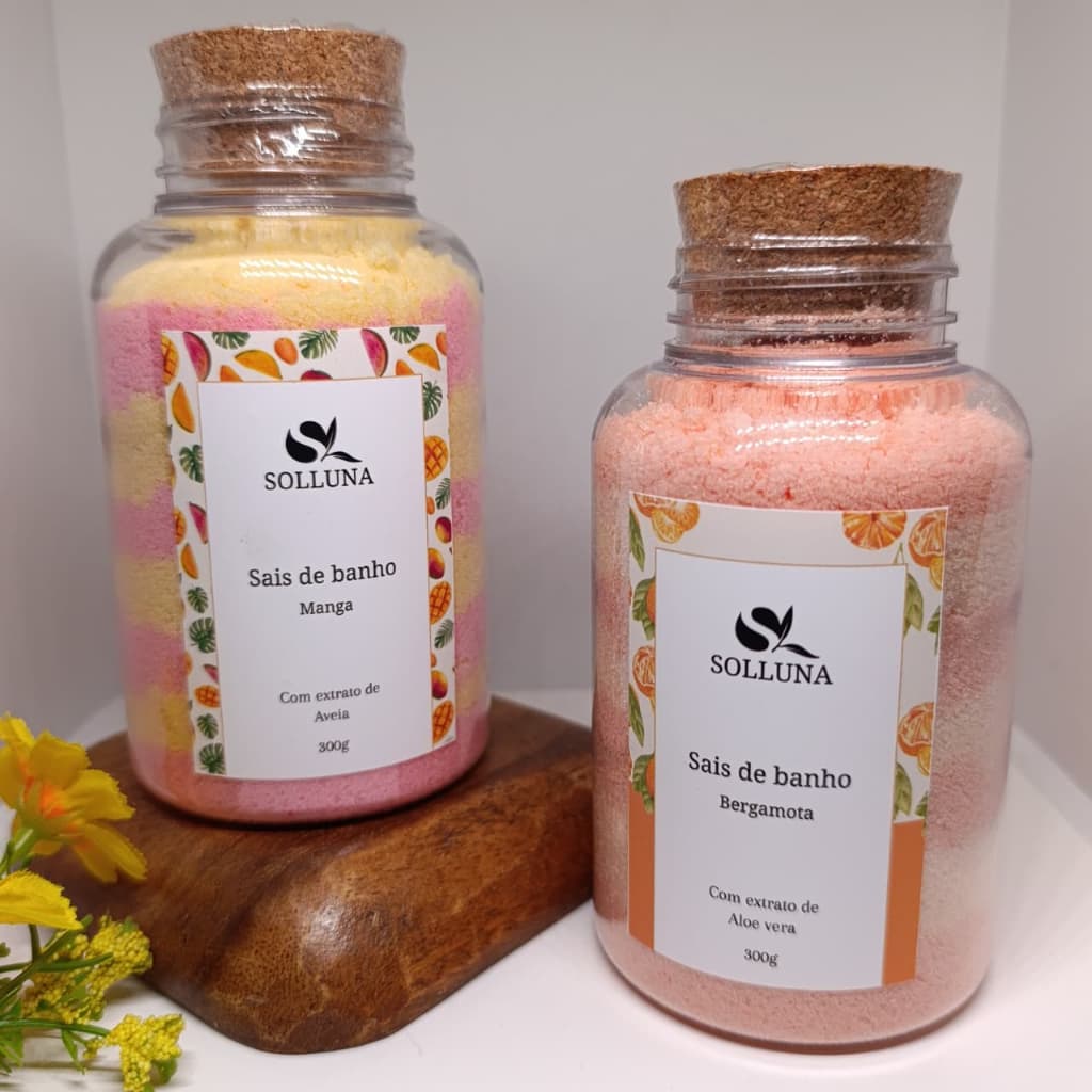 Sais De Banho Chuveiro Banheira E Escalda-pes | Relaxante Sal De Epsom | Presente Spa Artesanal 300g Manga Bergamota