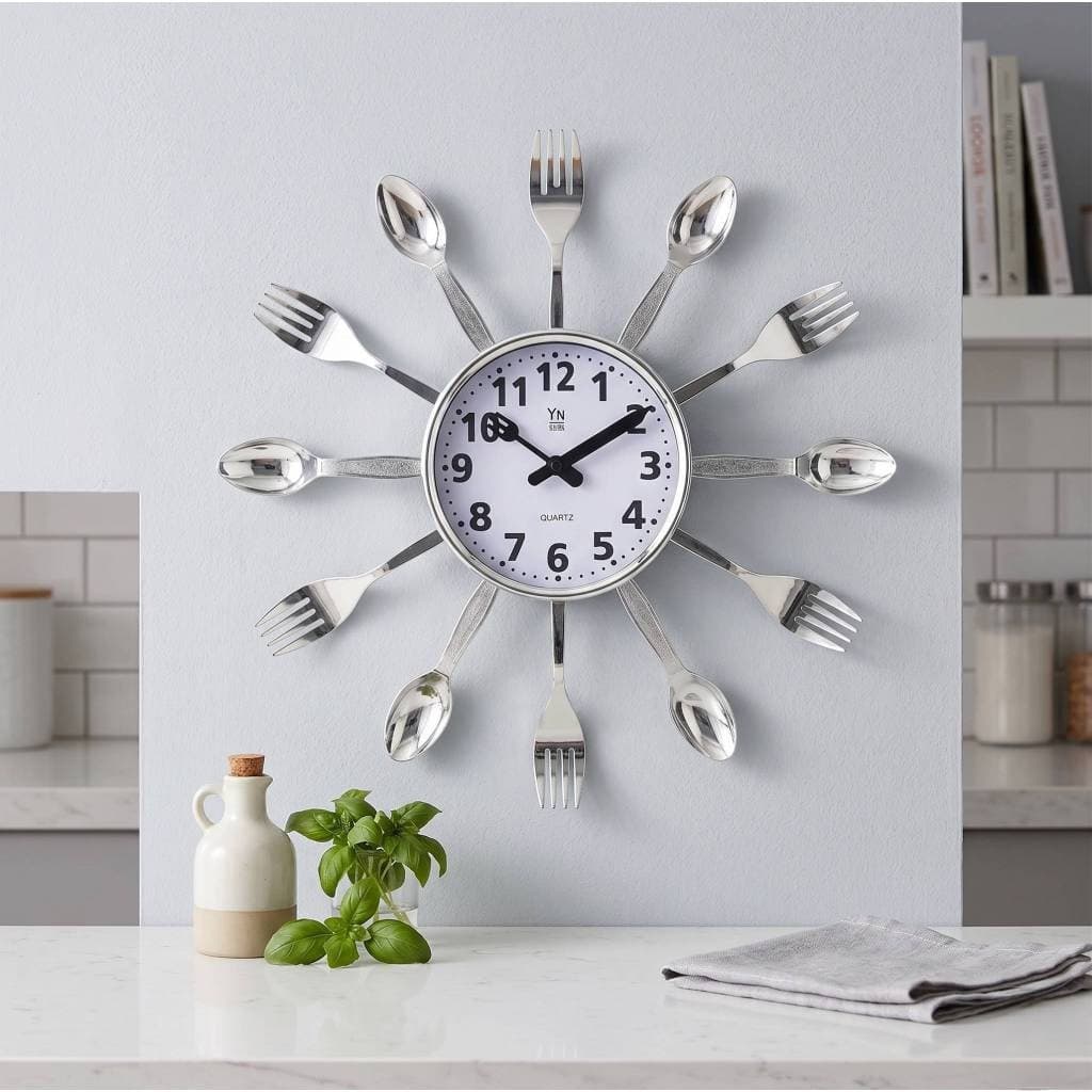 Relógio de Parede 38cm Temático Utensílios Prata Silencioso