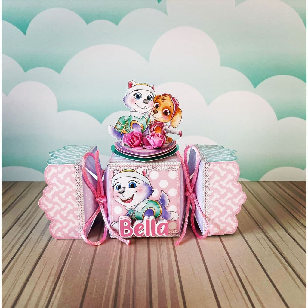 ✨ Caixa Bala Personalizada - Patrulha Canina, Sky e Everest - Papelaria Personalizada - Lembrancinha de Festa