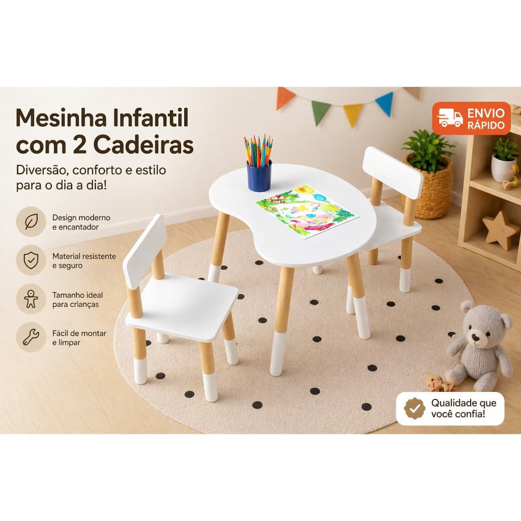 Mesa Infantil com Cadeiras Cantinho Criativo para Brincar e Estudar