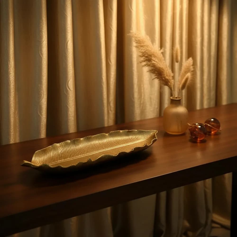 Escultura de Mesa Folha G Decorativo Enfeite para Sala em Resina Luxo