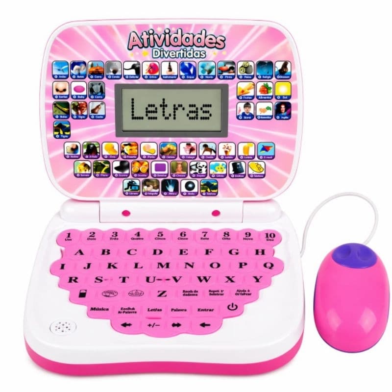 Laptop Educativo Infantil Computador Criança com Jogos Som e Luz Brinquedo Interativo Musical Rosa Presente de menina