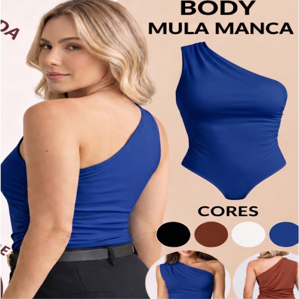 Body Feminino Um Ombro Só Suplex Mula Manca Plissado Forro Duplo Moda Feminina Tendência Blogueira