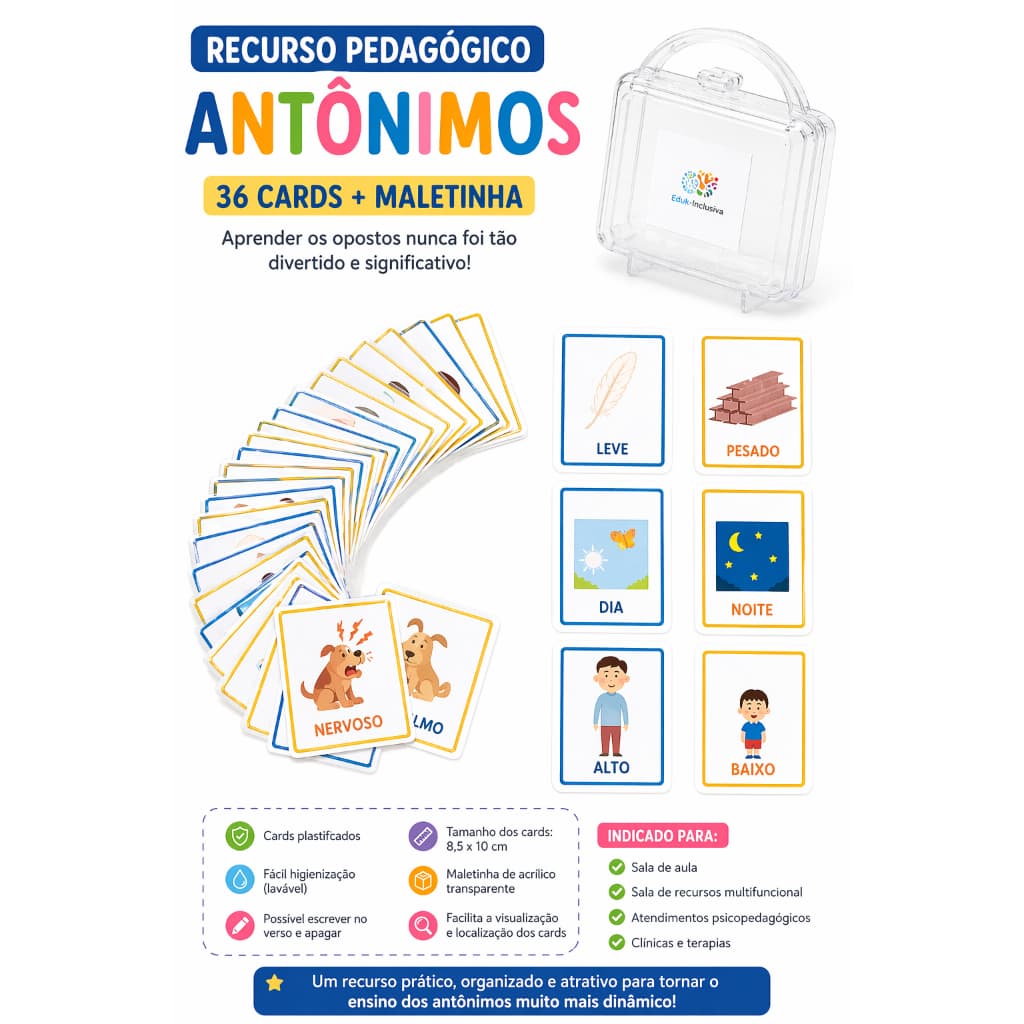 Recurso Pedagógico – Antônimos | 36 Cards + Maletinha