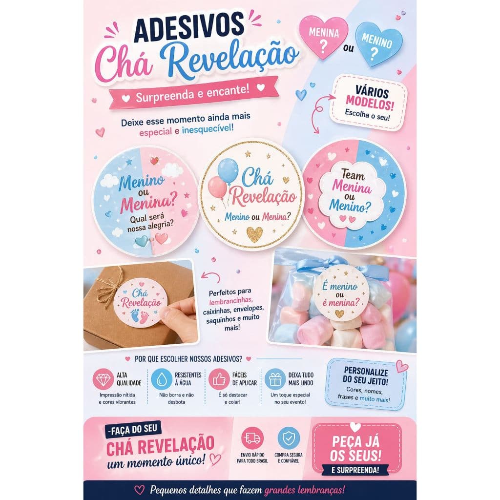 Adesivos Personalizados Chá Revelação  Menino ou Menina? Surpreenda seus convidados!