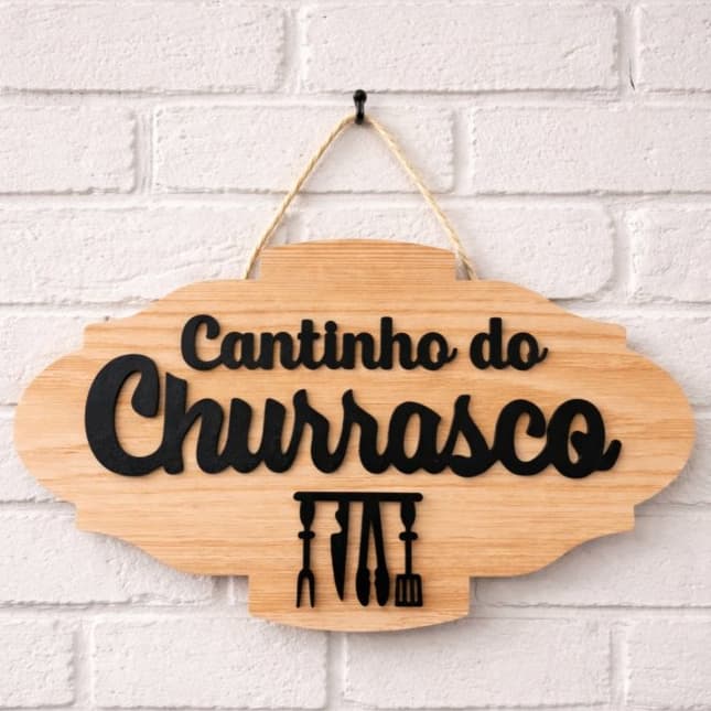 Placa Churrasco 3D,Área Gourmet, Estilosa com Corda, Decoração Cantinho do Churrasco