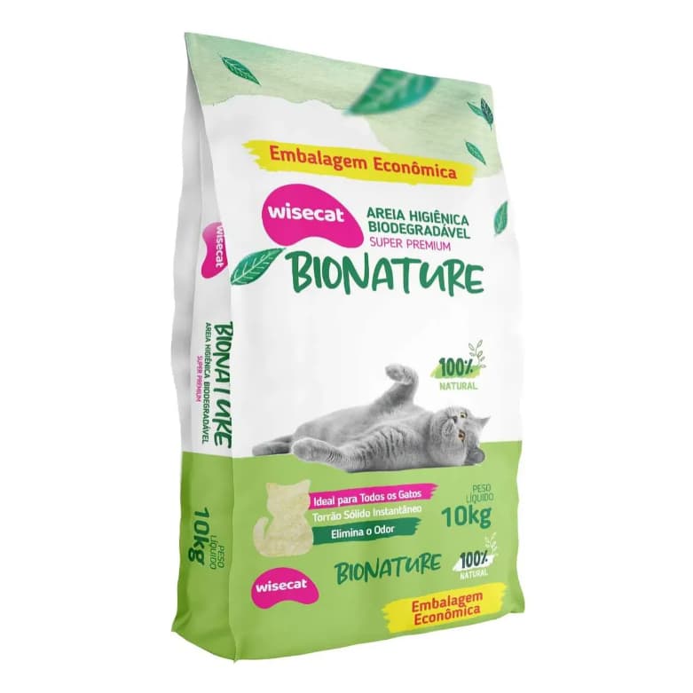 Areia Higiênica Gato Biodegradável 10kg Bionature Natural Sem Odor Torrão Forte Econômica