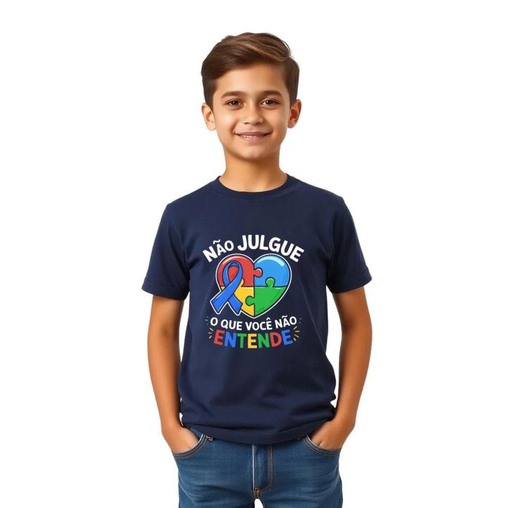 Camiseta Infantil Autismo Conscientização Algodão Confortável Manga Curta Unissex Menino Menina