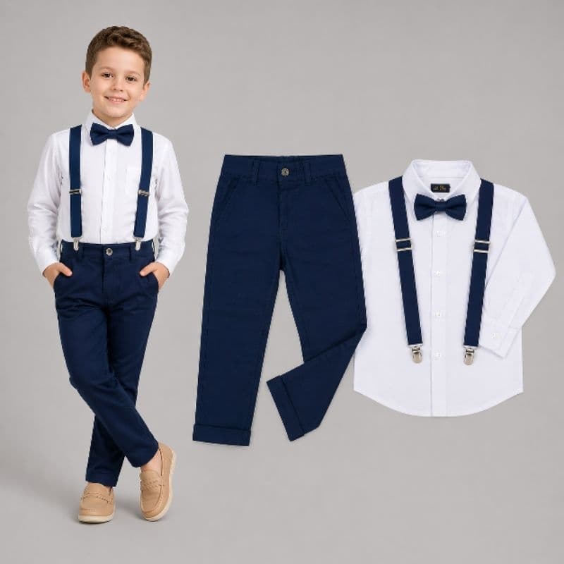 Roupa Conjunto Social Infantil Camisa Calça Suspensório Menino Pajem