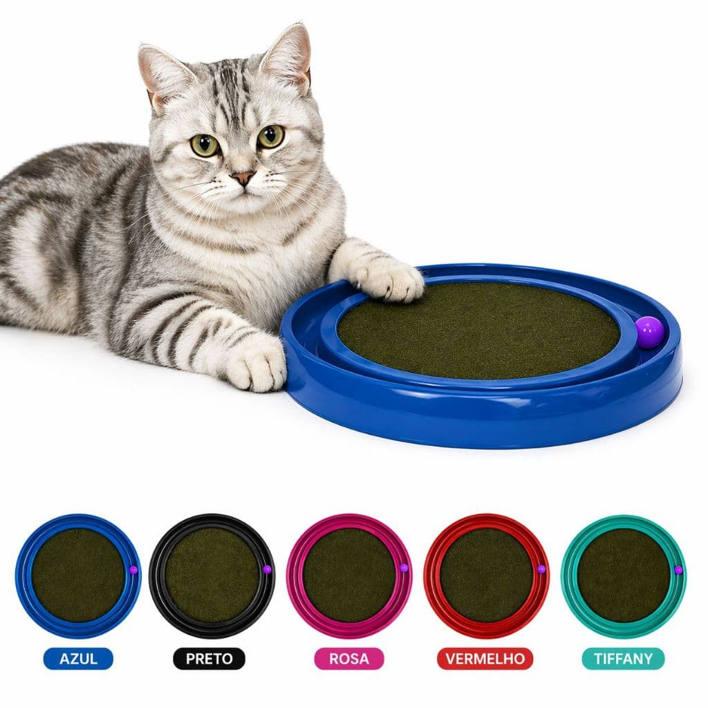Arranhador Para Gato Redondo Com Bolinha Brinquedo Interativo Anti Estresse Pet