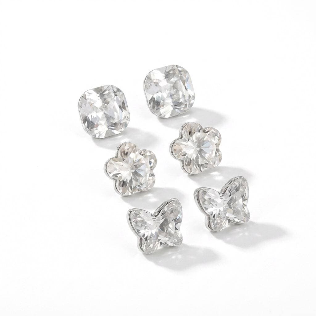 Par de Brincos de Cristal Zirconia Formato de Borboleta Aço Inox Femininos