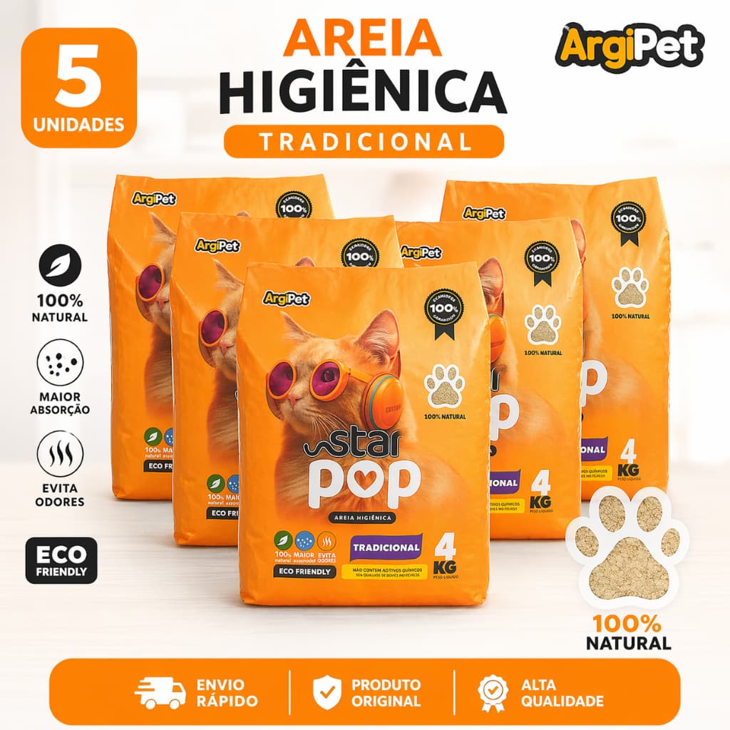 Pacote Areia Sanitaria Antiodor Star Pop 100% Natural