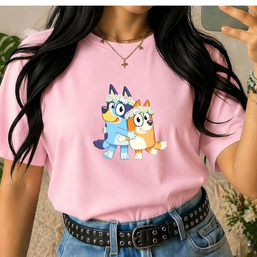 Camiseta Camisa Blusa Feminina 100%Algodão Blue e Bingo Casuais, Elegantes e Confortáveis desenho