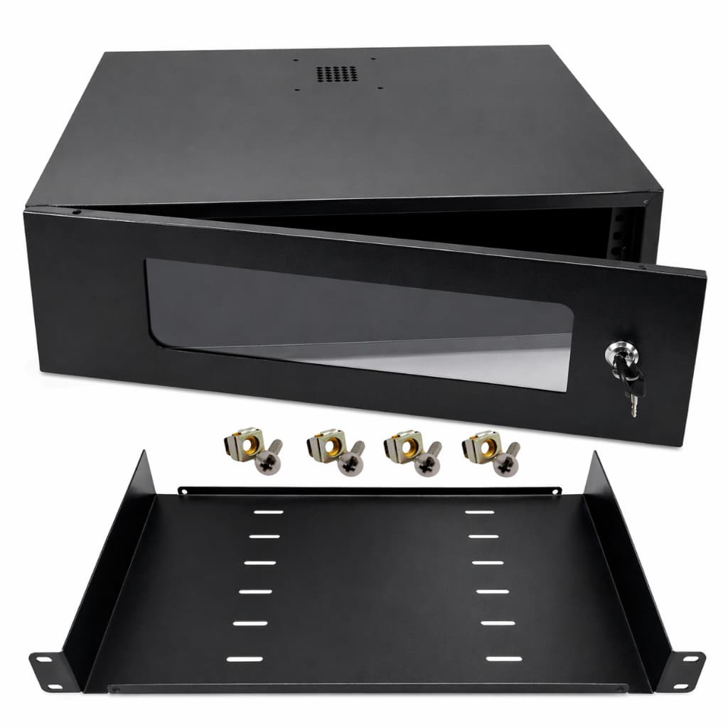 Mini Rack 3u 350mm 19'' Econômico + Bandeja Frontal 250mm - MAX ELETRON - Para CFTV/Servidor/TI e Acessórios Intelbras