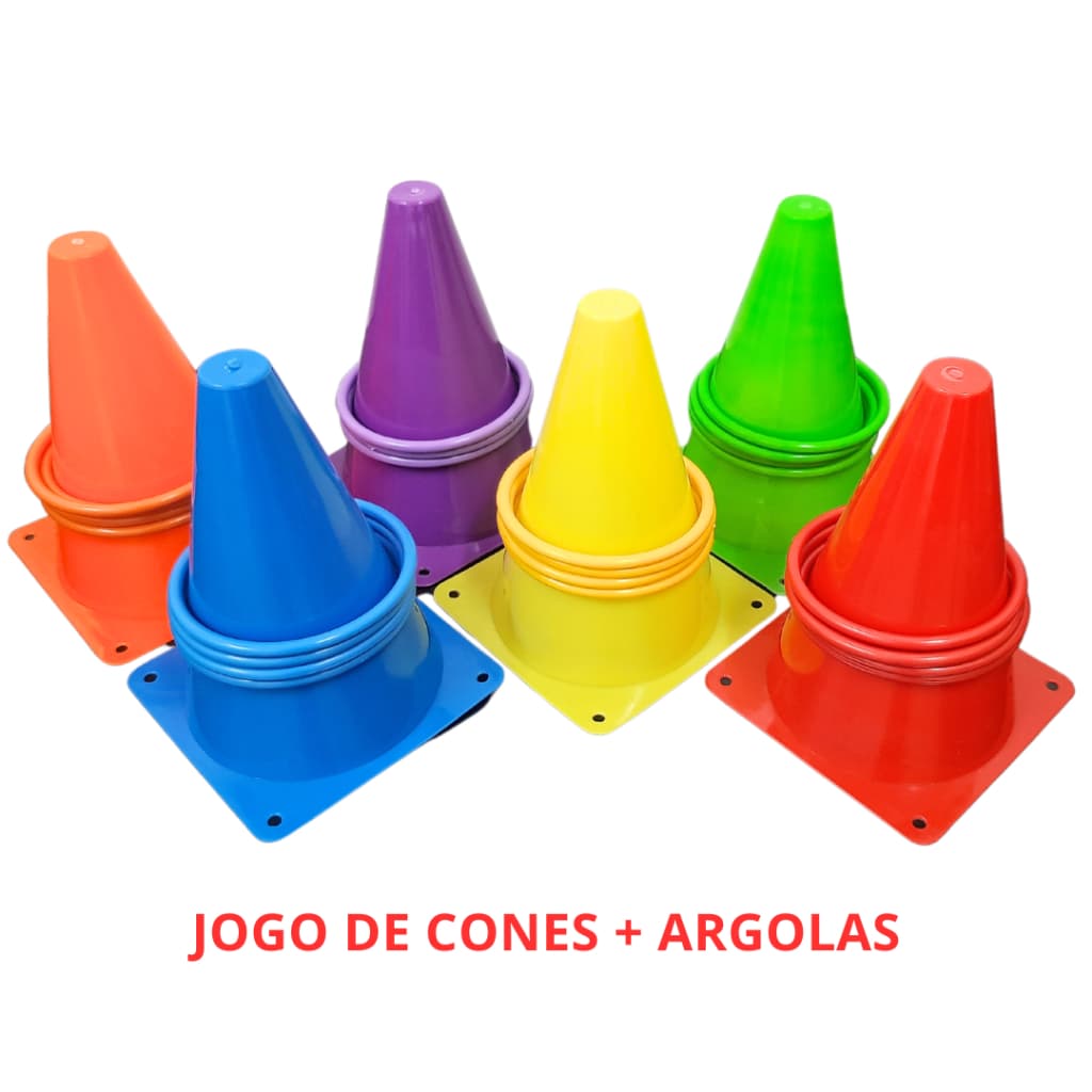 Cones + Argolas Coloridas Kit Jogo Funcional Sensorial Coordenação Motora