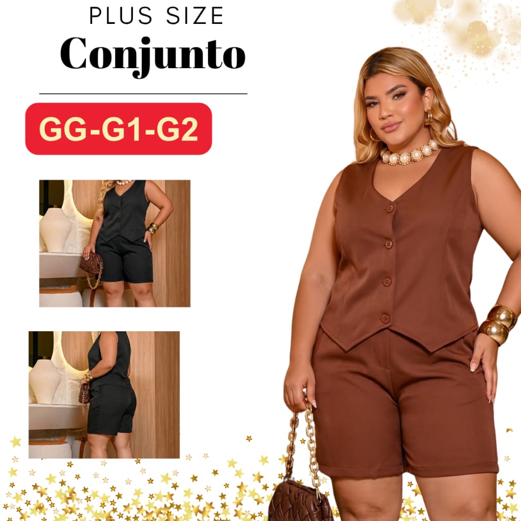Conjunto De Short Plus Size Sem Bojo Alça Larga Colete Promoção Tendencia Verão Alfaiataria Soltinho Leve