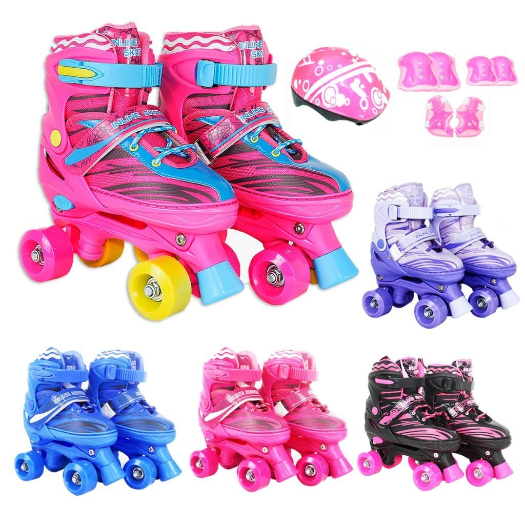 Patins Infantil 4 Rodas Roller Ajustável com Capacete Proteção