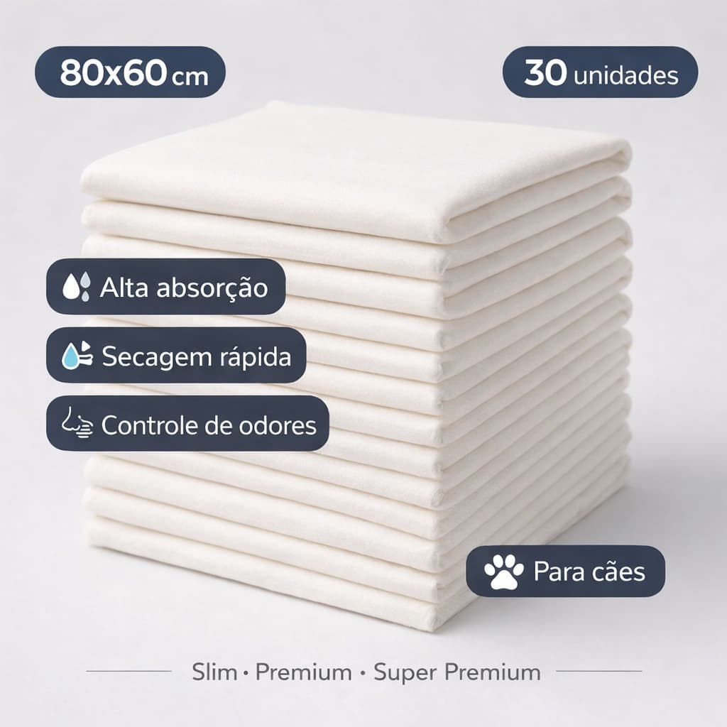 Tapete Higiênico 80x60 30 Unidades Pet Cães Absorvente para Xixi Slim Premium Super Premium
