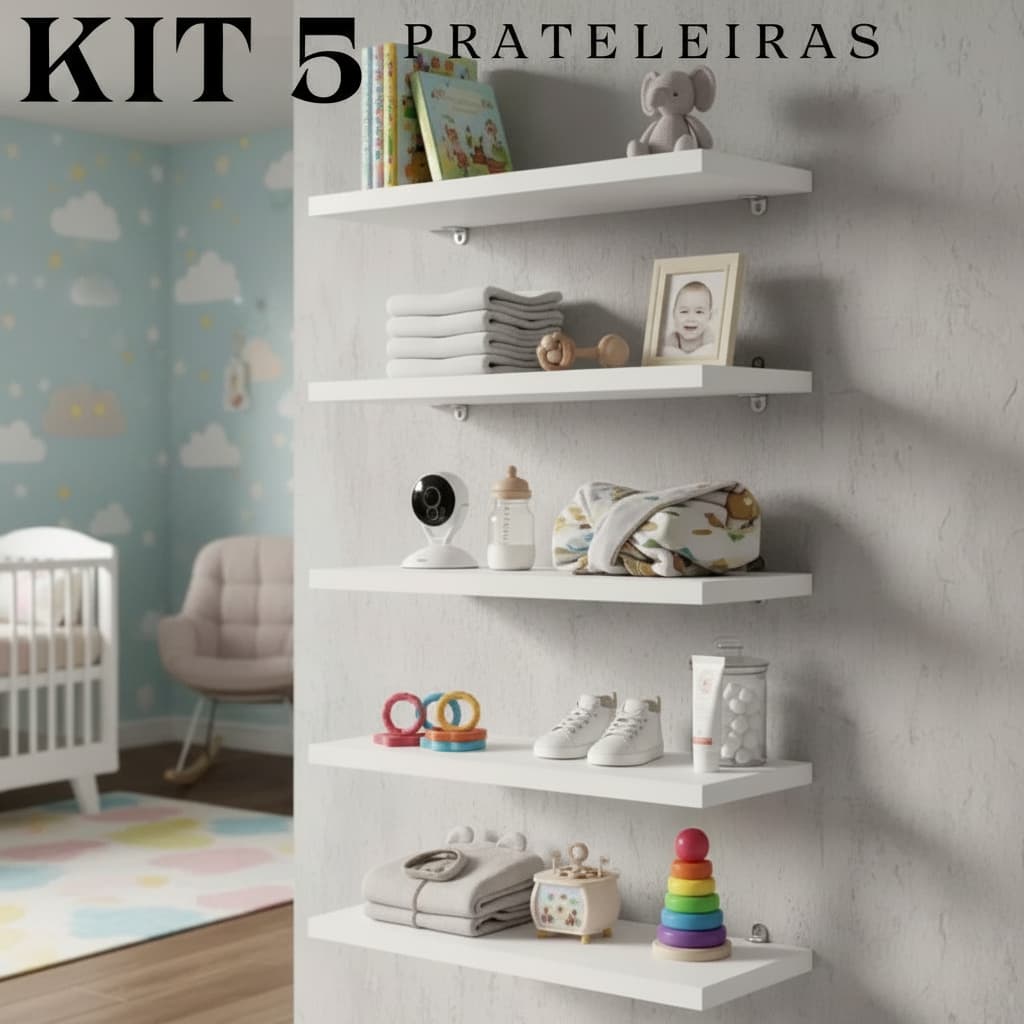 Kit 5 Prateleiras MDF Acabamento Impecável Decoração Sala Quarto Banheiro Cozinha Nicho