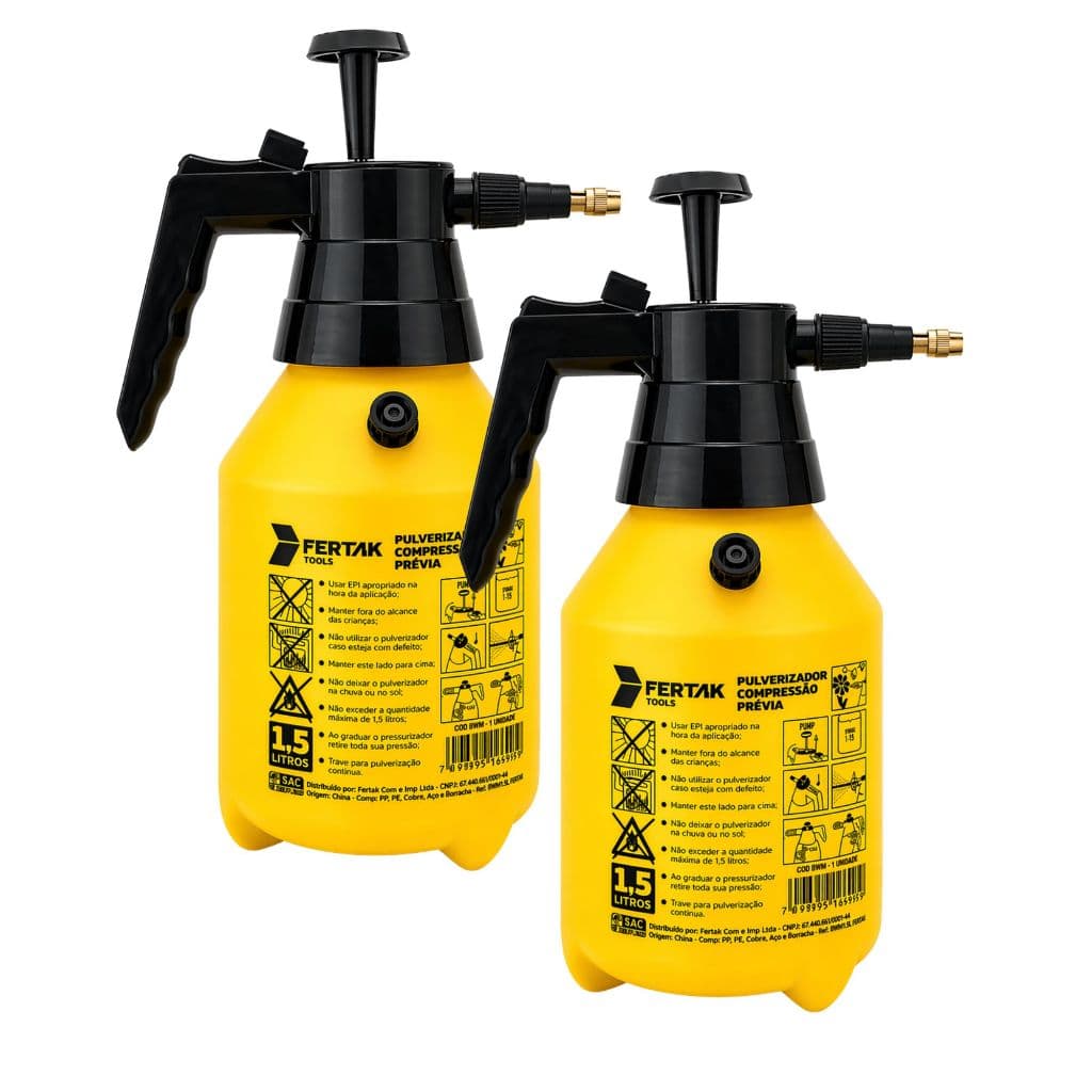 Kit 2 Pulverizador Alta Pressão 1,5L Fertak Manual Compressão Jardim Limpeza Carros Bico Metálico