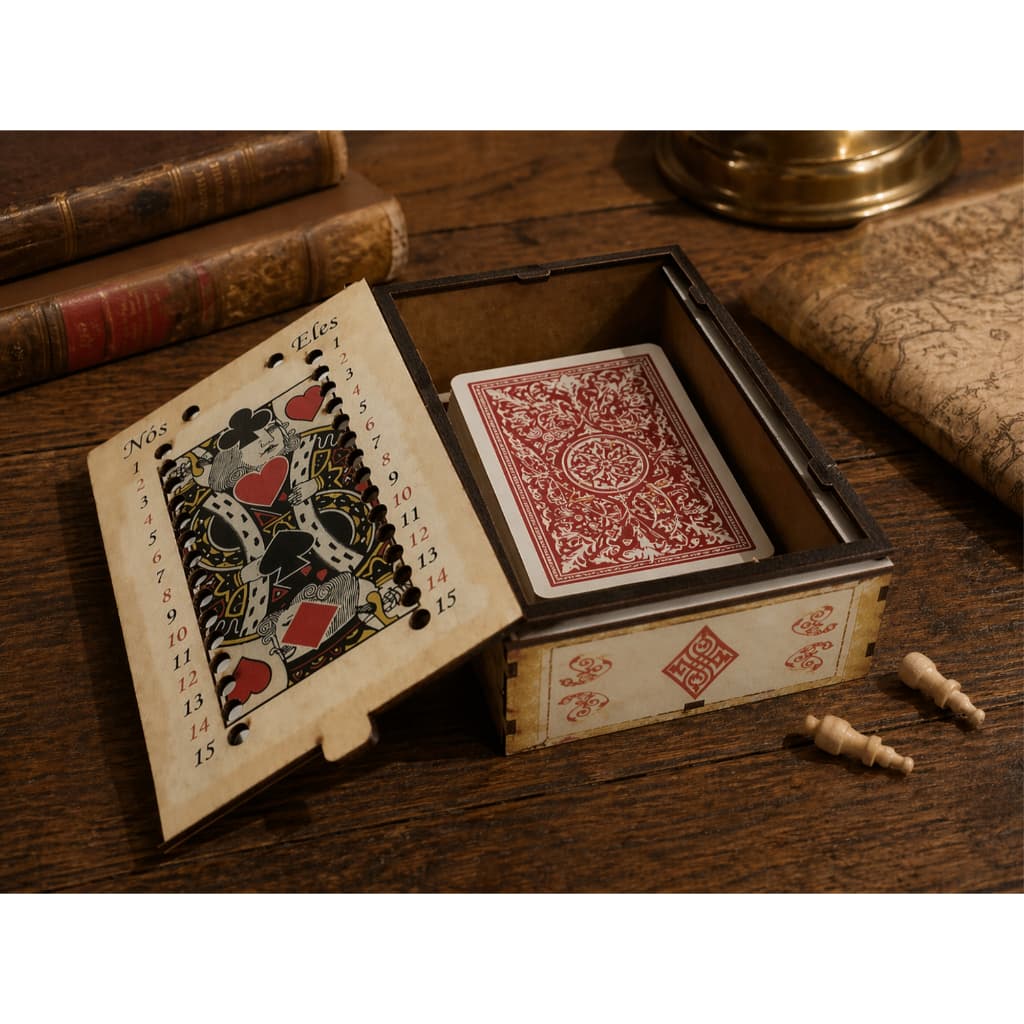 Caixa de Baralho Porta Cartas Marcador 15 Pontos Mdf