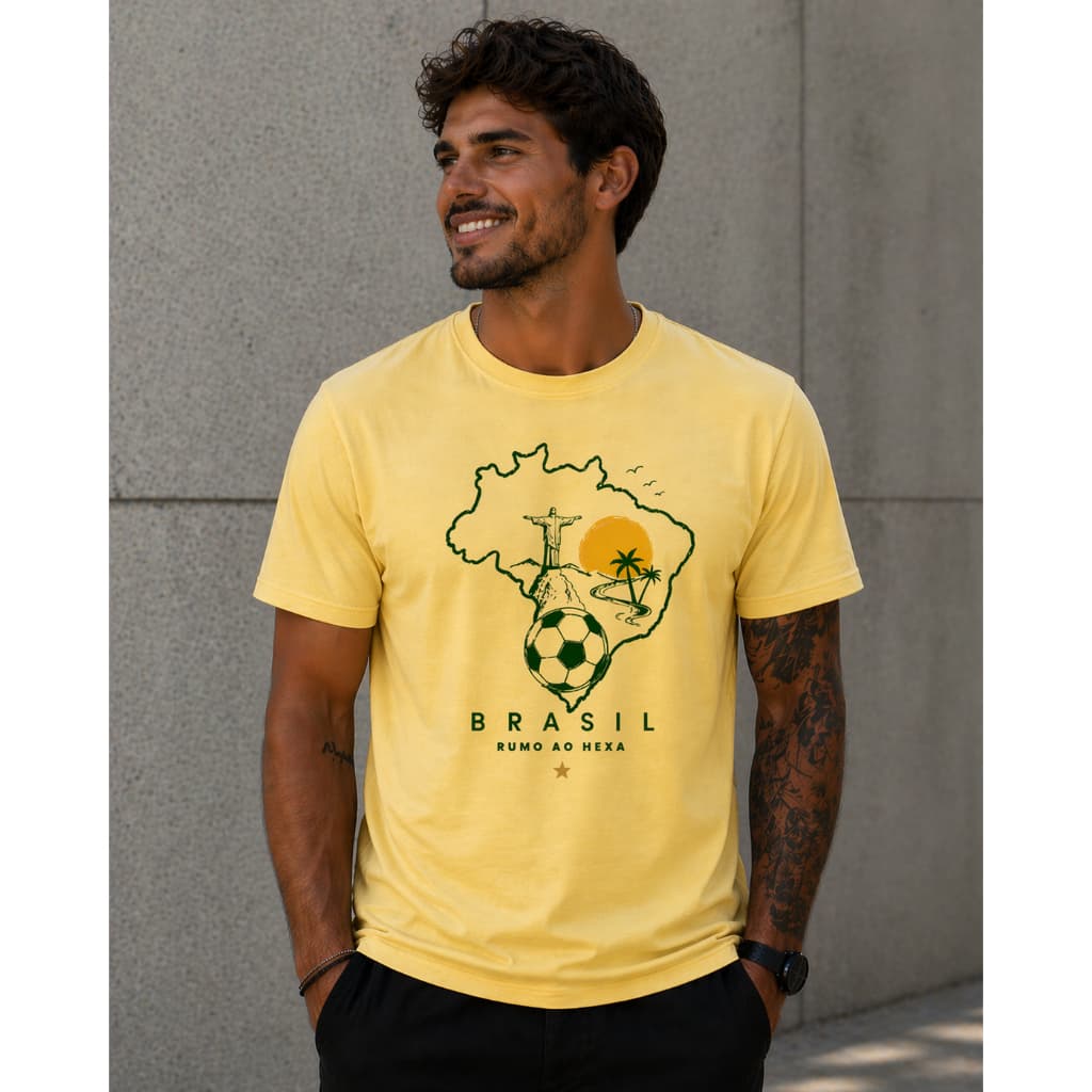 Camiseta Masculina Rumo ao Hexa Brasil Rio de Janeiro Futebol Algodão