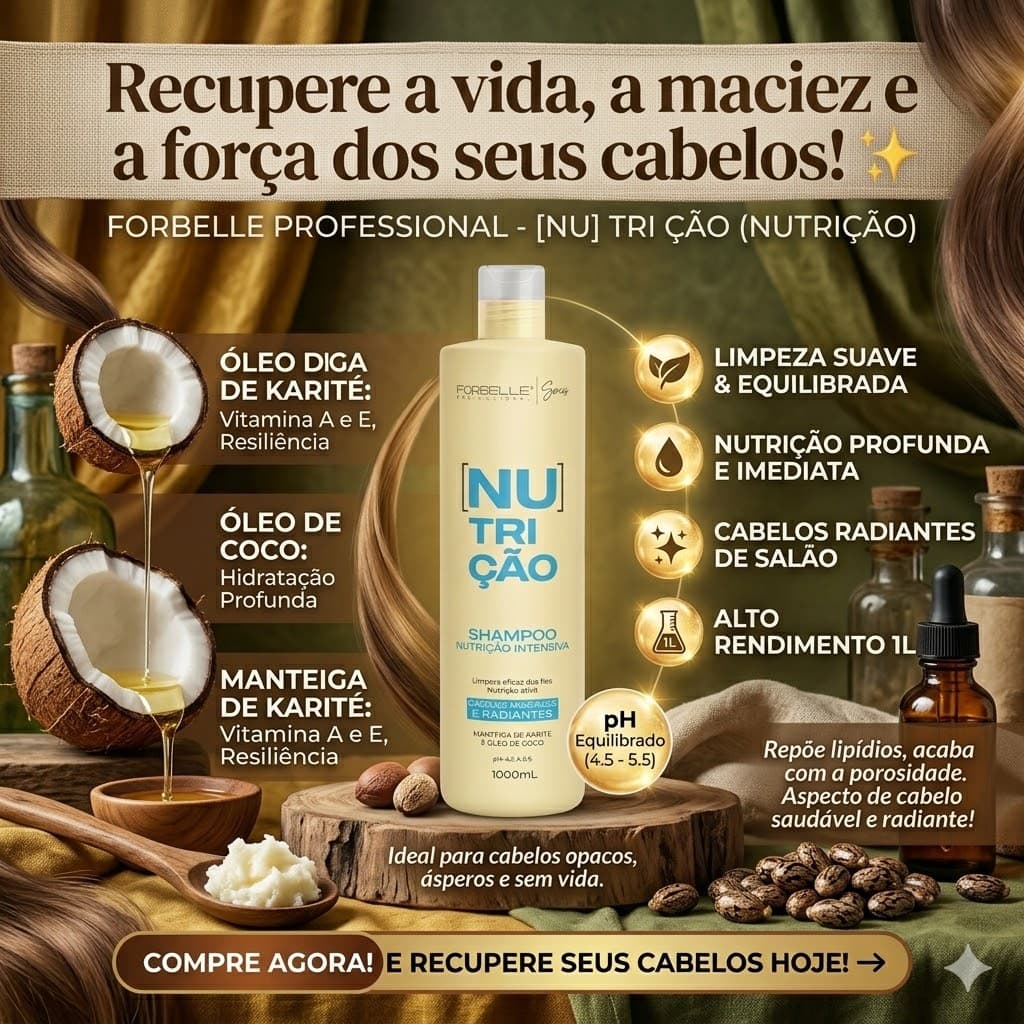 Shampoo Nutrição Intensiva Forbelle Professional 1 Litro - (Karité, Coco e Mamona)