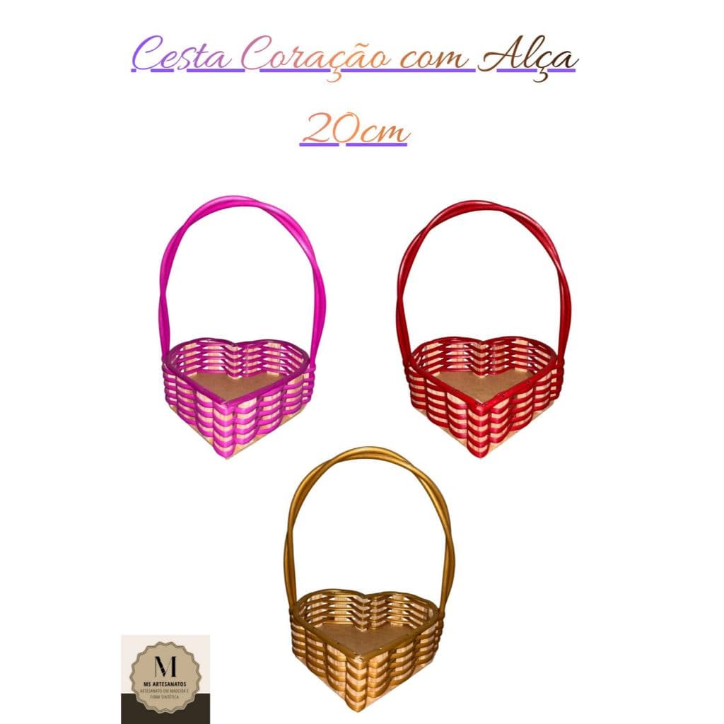 KIT 10 Cesta Coração com Alça Dupla  20cm em Fita Sintético | Cesta para Presente, Decoração e Lembrancinha