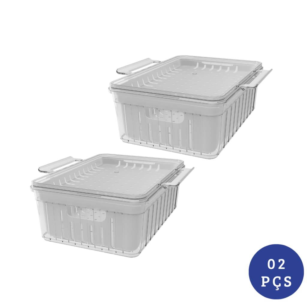 Kit 2 Organizadores Geladeira Com Tampa Alimentos Frutas Verduras Cozinha Moderna