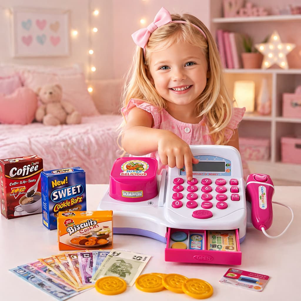 Caixa Registradora Infantil Rosa com Luz e Som - Desenvolve Habilidades e Interação