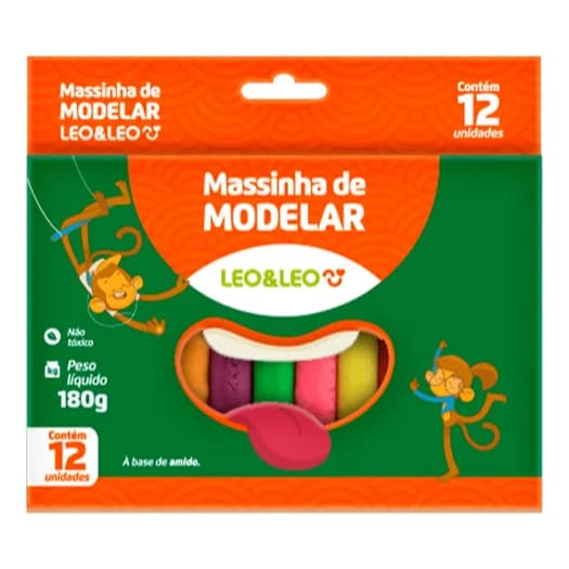 Massa de Modelar 12 cores 180grs Leonora Leo E Leo