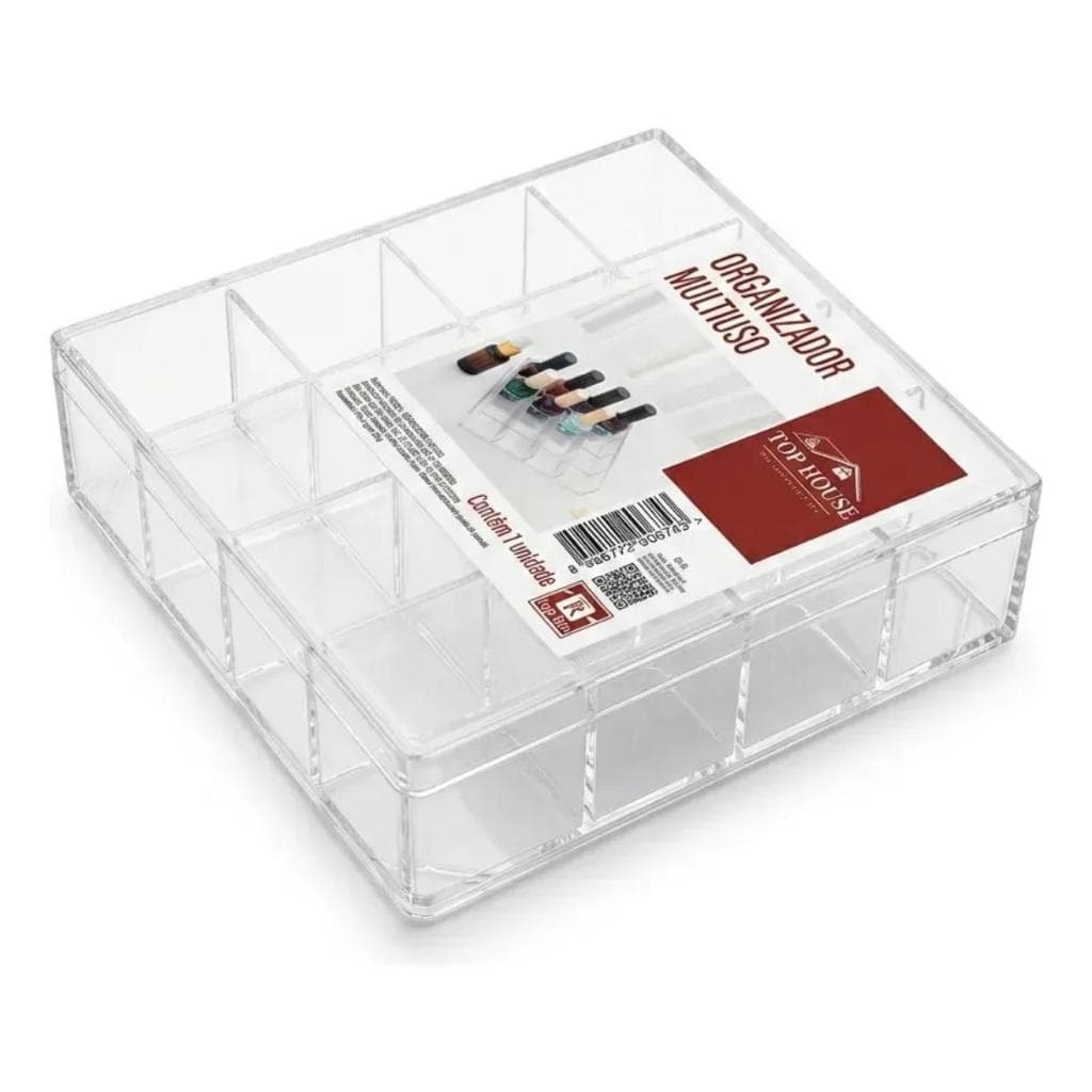 Organizador Multiuso Acrílico Porta Esmalte Batom Maquiagem 16 Divisórias Transparente Top House Closet