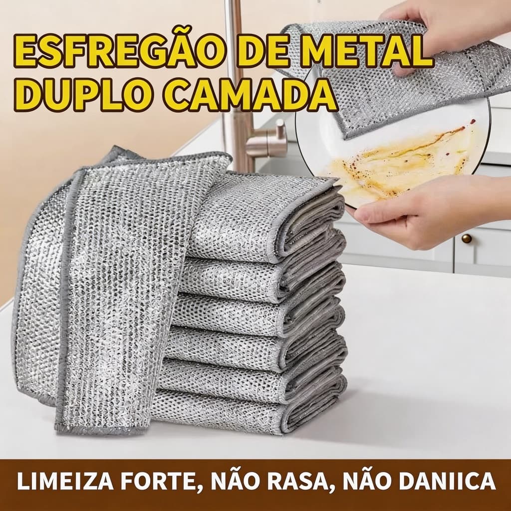 Pano de Limpeza em Malha Metálica 20x20cm Multiuso para Cozinha, Panelas e Fogão, Remove Gordura, Lavável e Reutilizável