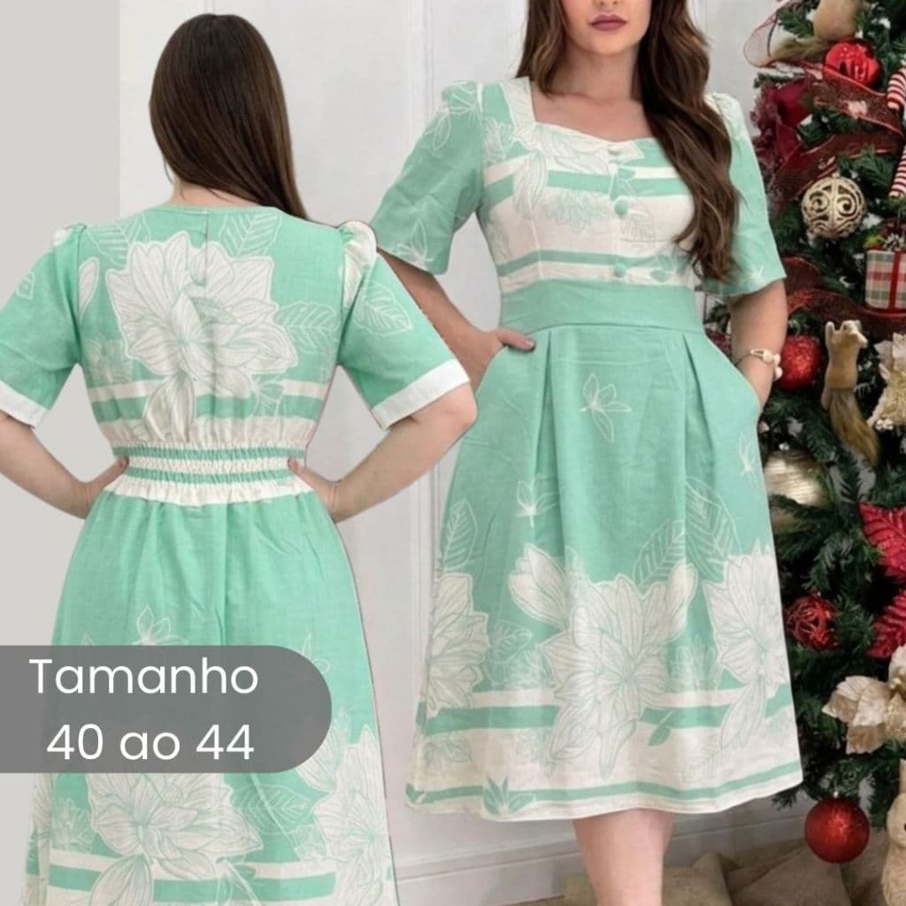 Vestido Midi Estampado Moda Cristã Evangelica Forrado Tecido Premium
