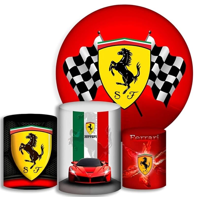 Capas Para Cilindros + Painel / painel redondo - Ferrari - Kit Decoração Festa / Pegue e Monte
