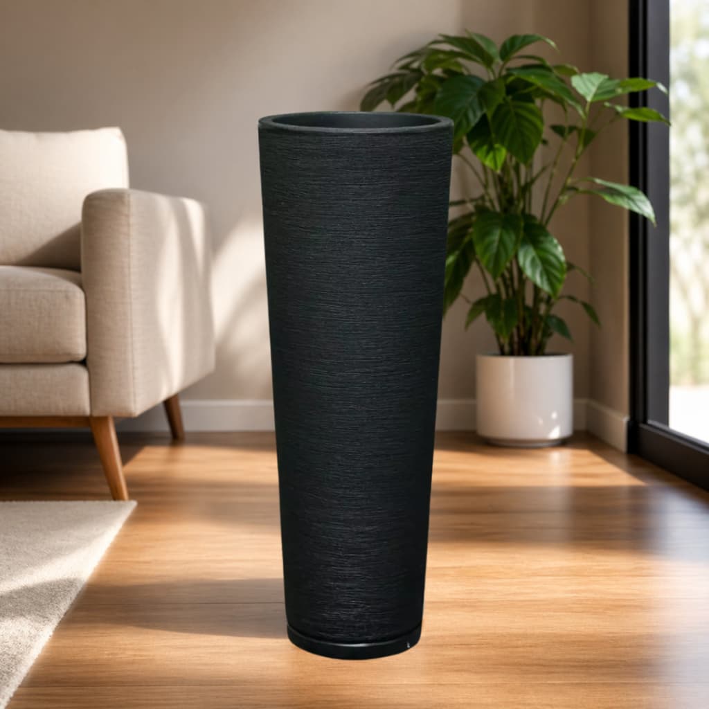 Vaso Grande Para Plantas Ibiza Escovada C/ Prato Decoração Casa Sala Jardim Leve Luxo Moderno 60cm