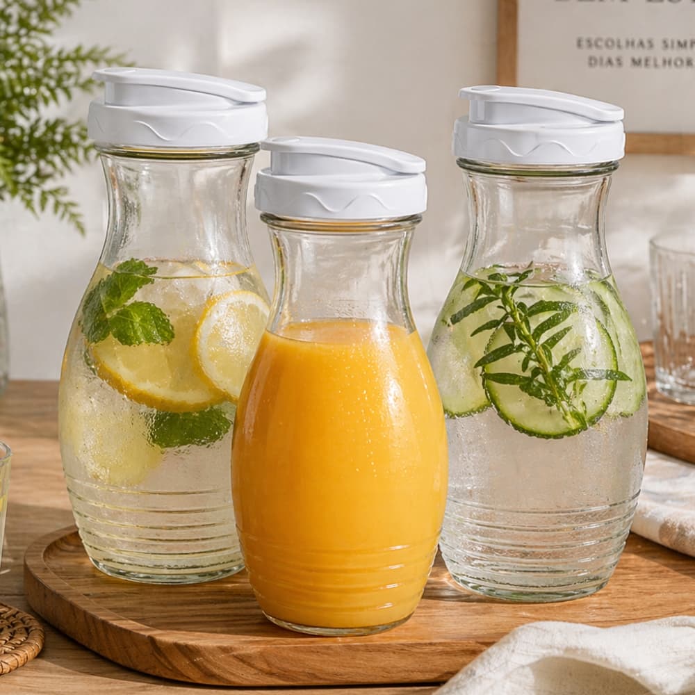 Kit Jarra Suco Garrafa Geladeira Água Resistente Com Tampa Higiênica 1 Litro Restaurante Cores