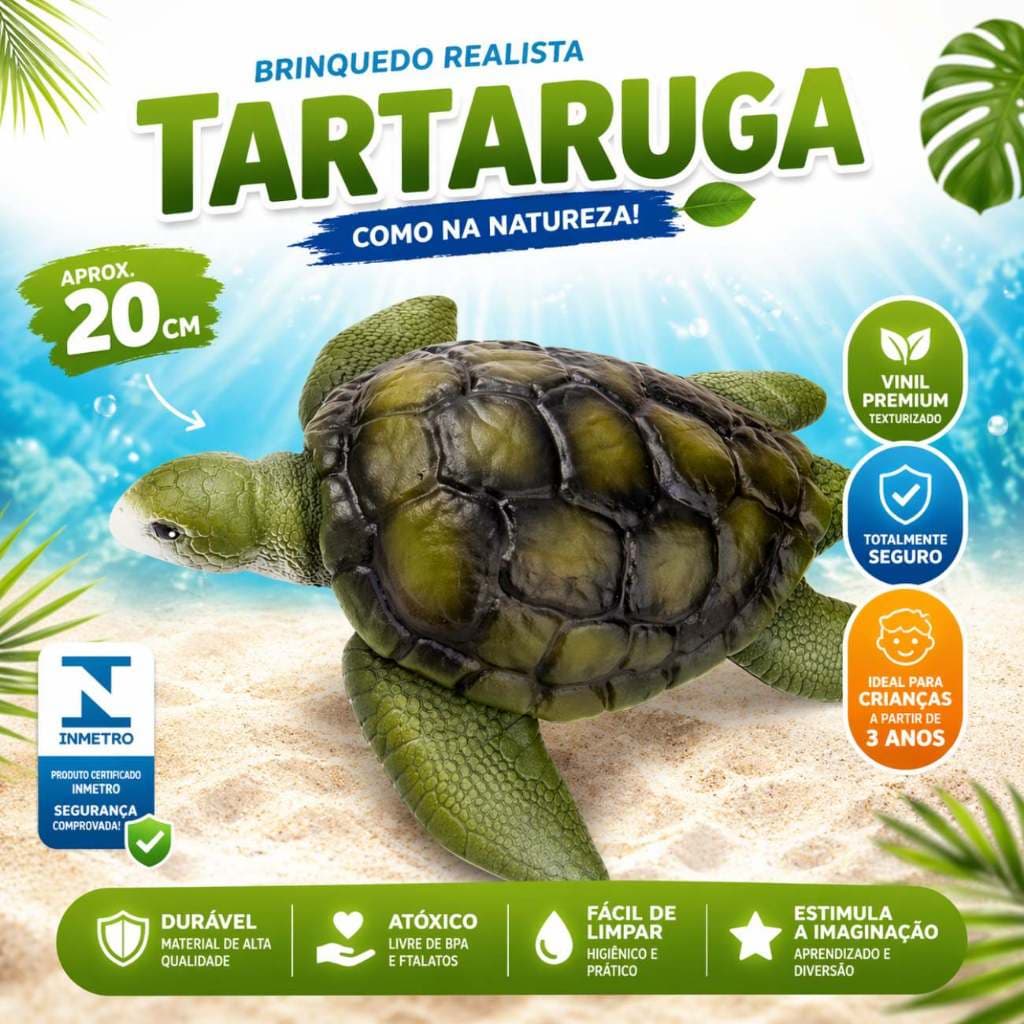 Tartaruga de Brinquedo Aquática 20 cm – Vinil Premium – Flutua na Água