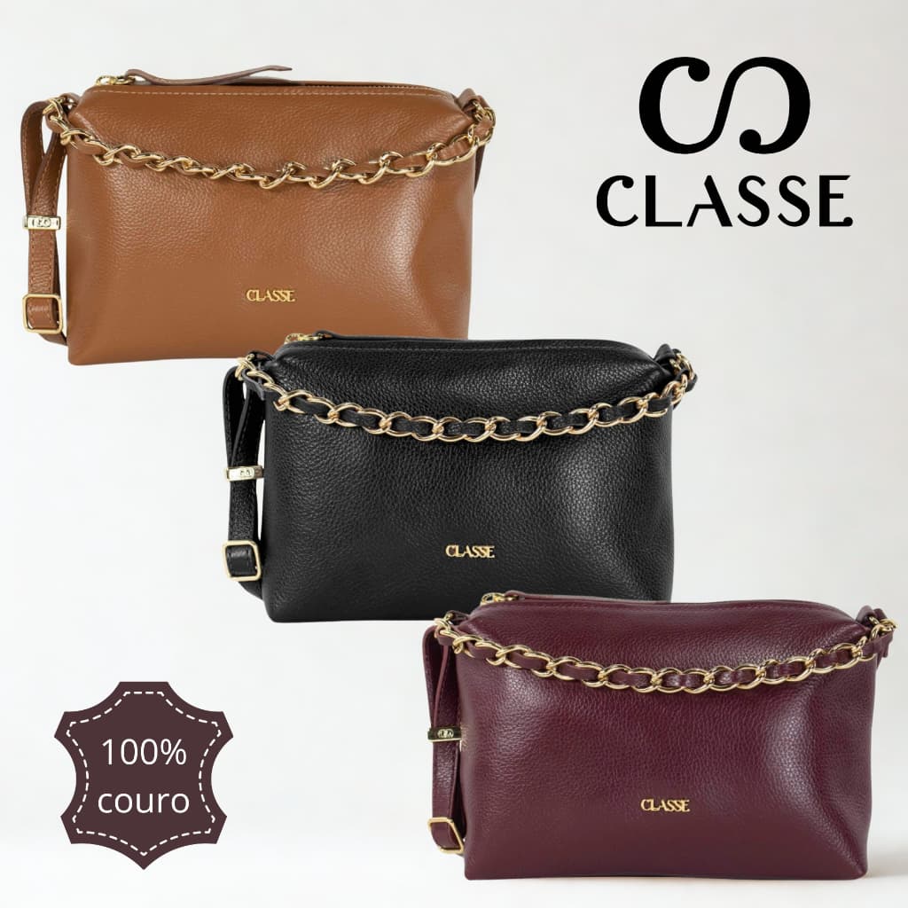 Bolsa Feminina Classe Couro Legitimo Transversal Tiracolo Pequena Bag Vinho Preto Marrom