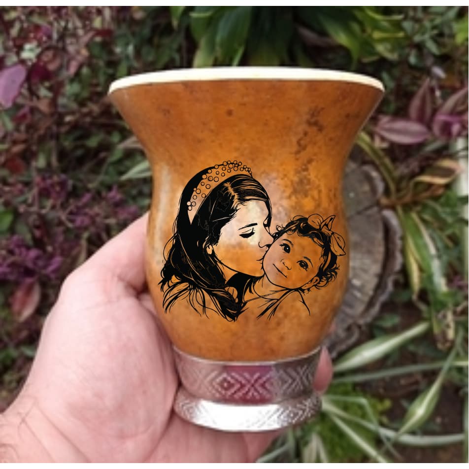 Cuia de Porongo Pé de Metal Personalizada - Dia Das Mães - Com foto