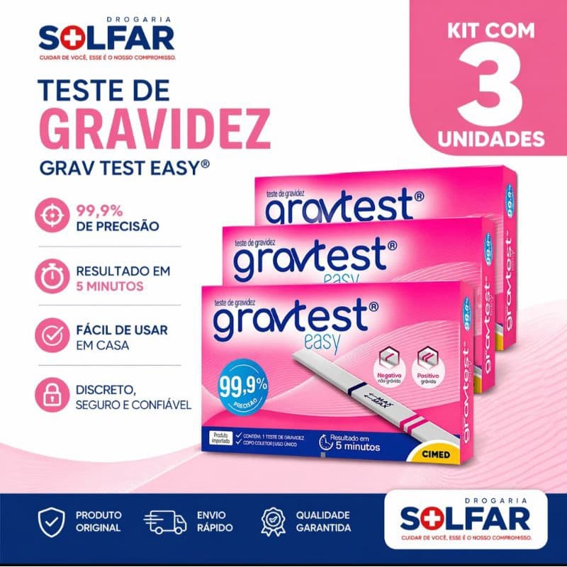 Teste de Gravidez Grav Test Easy Alta Sensibilidade Resultado Rápido | Drogaria Solfar