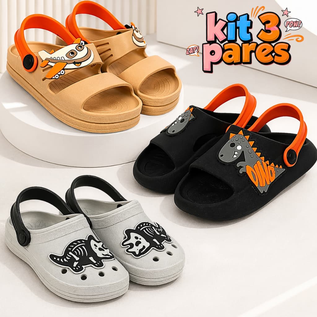 Kit 3 Pares Babuche Sandália Infantil Menino Confortável